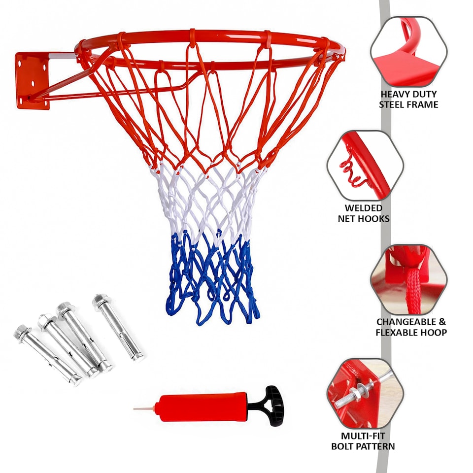 image 1 of Full Size Basketball Hoop Ring Net Wall Mounted Outdoor Hanging Basket 18"/45cm
