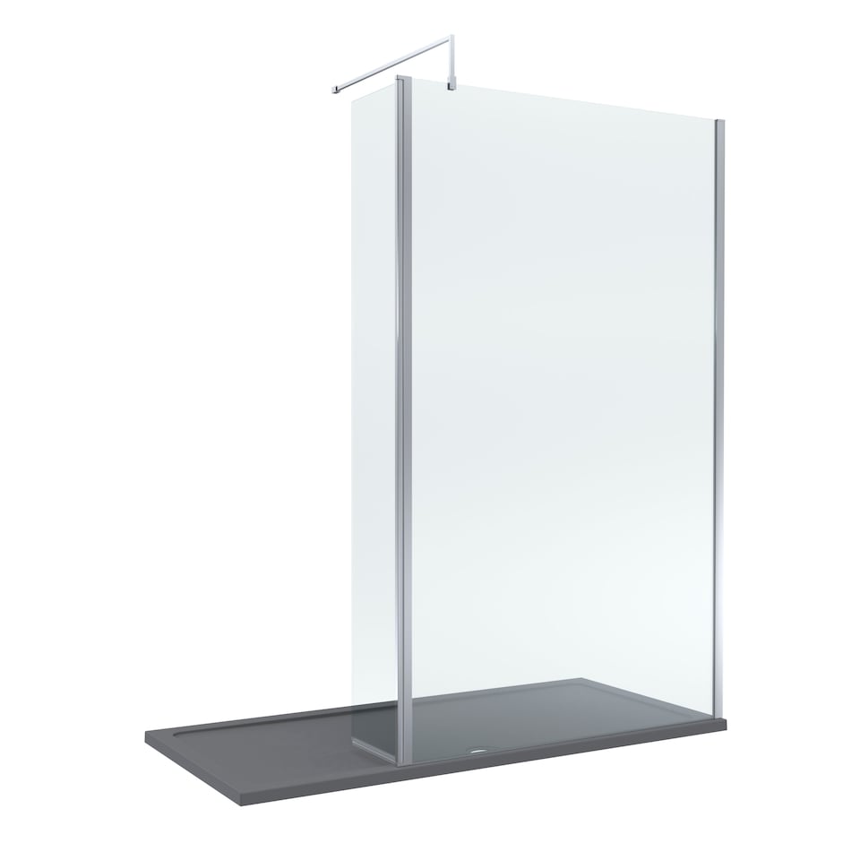 image 1 of Balterley Glass Walk In Wetroom Screen and Hinged Return Screen with Profile and Shower Tray | Silver | Chrome