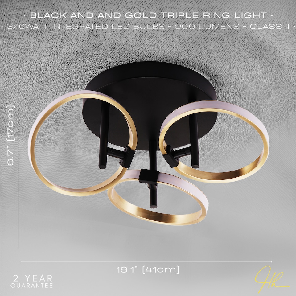 image 1 of Modern Adjustable Gold Halo Rings LED Ceiling Light Fitting with Mat Black Base | Gold