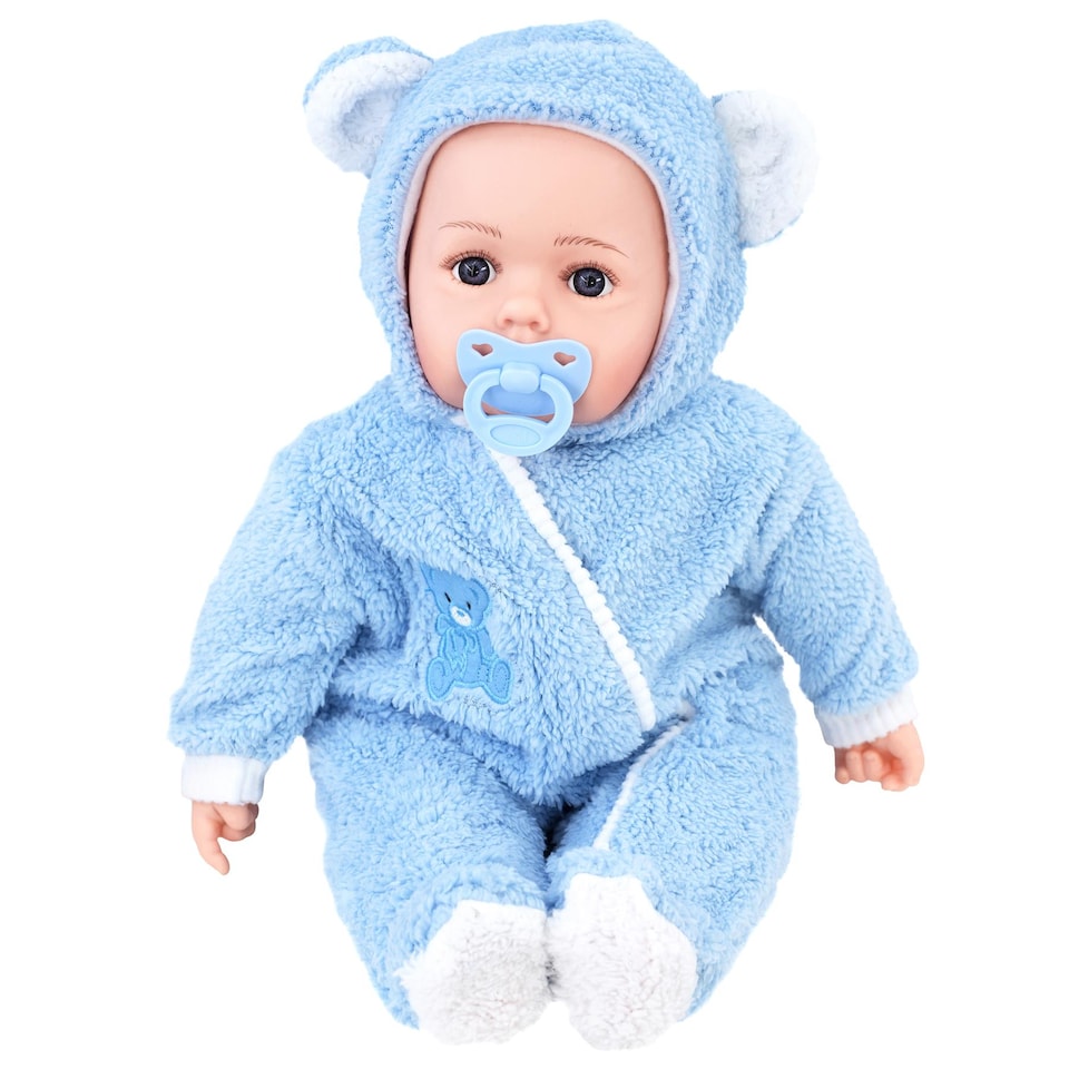 image 1 of BiBi Doll 20" Navy Baby Doll Boy with Grey Jacket, Extra Outfit, Sounds & Dummy Toy