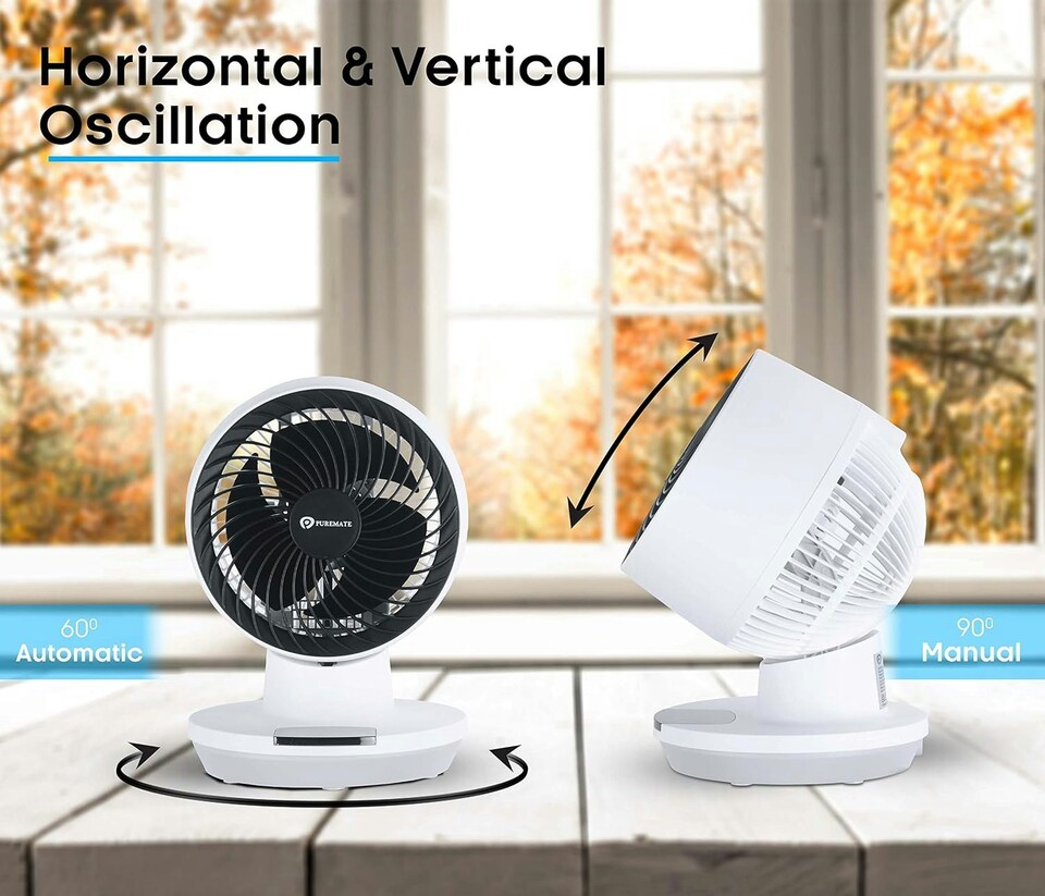 image 1 of PureMate 8 Inch Air Circulator Fan with Oscillation and Timer Black