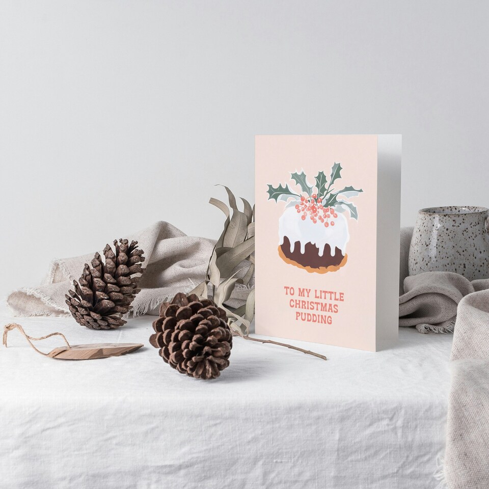 image 1 of To My Little Pudding Pastel Pink Holly Cake Funny For Her Woman Christmas Card
