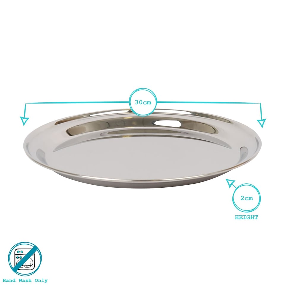 image 1 of Argon Tableware Round Stainless Steel Serving Tray - 30cm | Silver | Silver