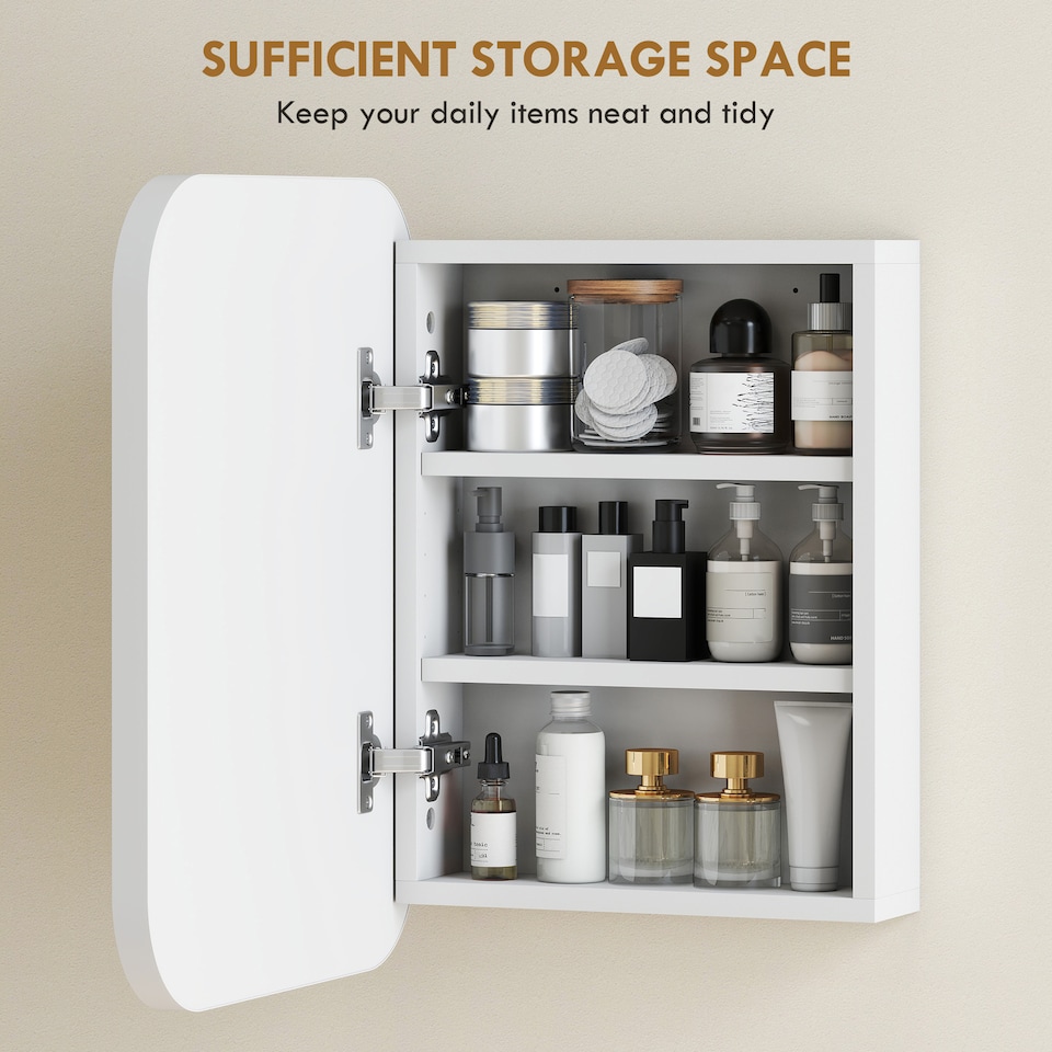 image 1 of HOMCOM Wall Mounted Bathroom Cabinet with Mirror Adjustable Shelves | White | White | 40.2W x 10.2D x 50.9H cm