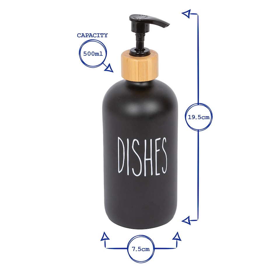 image 1 of Harbour Housewares Glass Dish Soap Dispenser - 500ml - Black