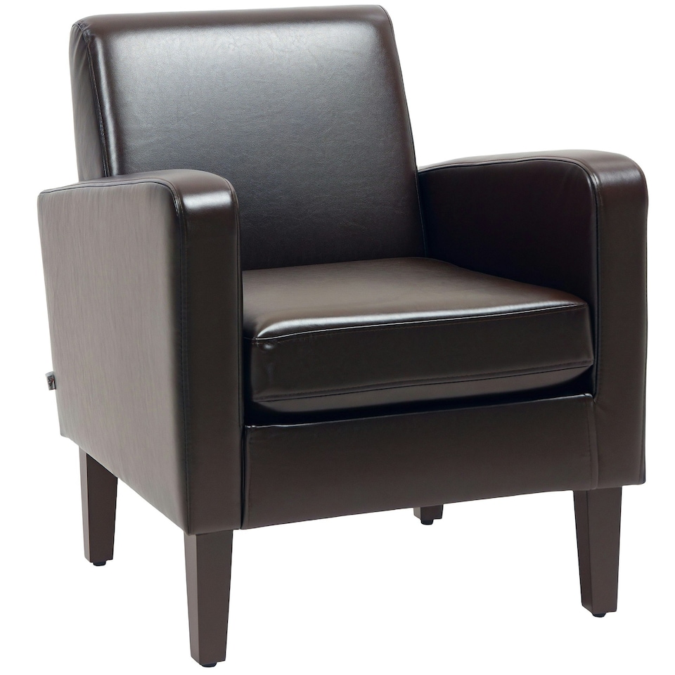 image 1 of HOMCOM Armchair Accent Chair with Eucalyptus Wood Legs for Bedroom Brown