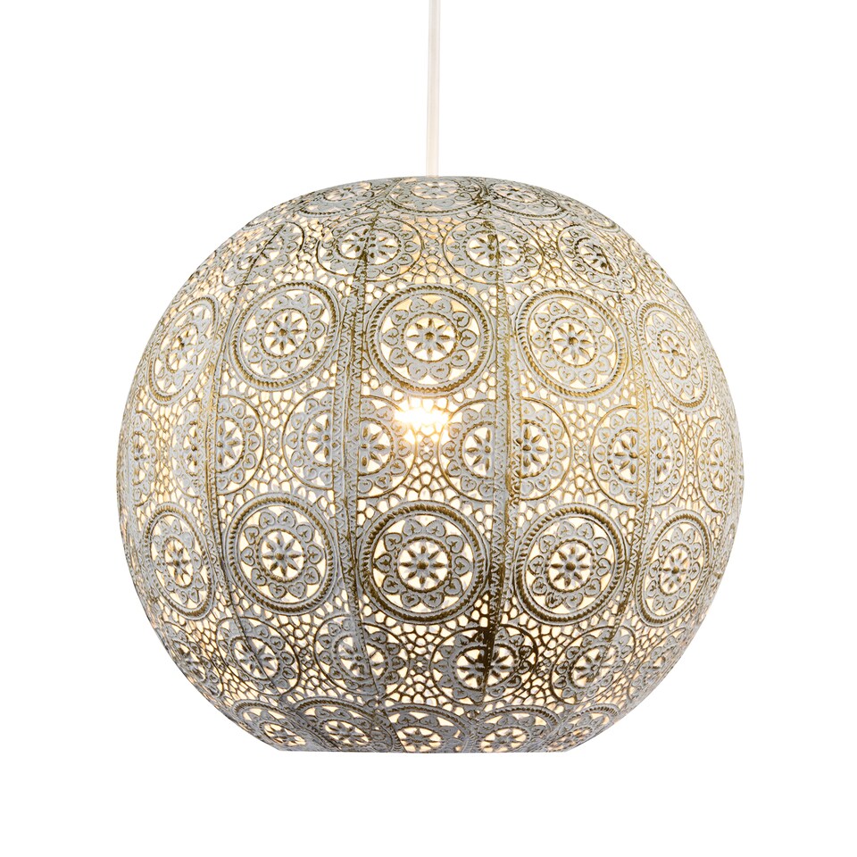image 1 of Spherical Vintage Moroccan Pendant Lamp Shade in Brushed Cream Gold | Cream
