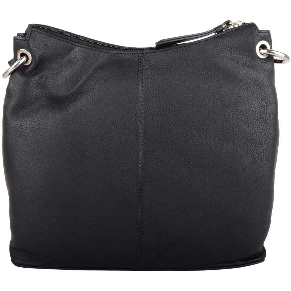 image 1 of Genuine Soft Leather Cross Body Shoulder Contrast Pocket Handbag Black | Black