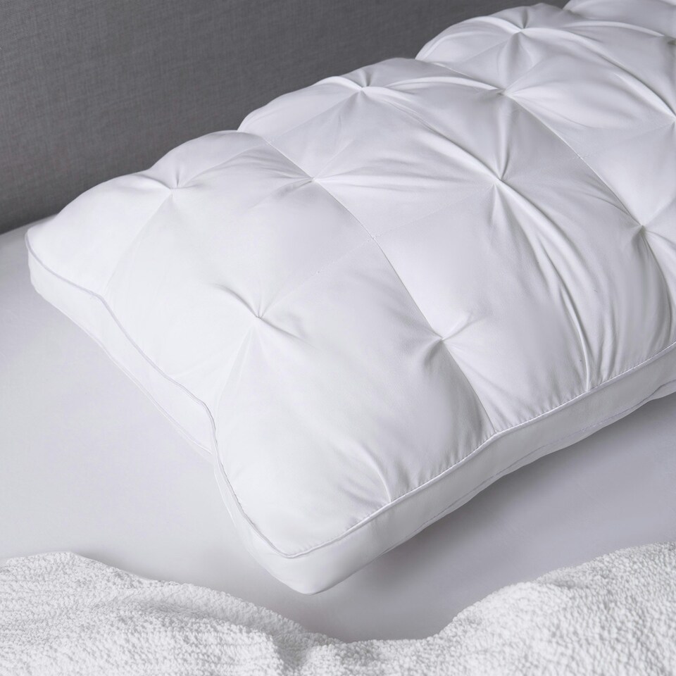 image 1 of OHS Quilted Hotel Cushion Soft Filled Bounce Back Luxury Quality Plump Plush Bed Pillow White | 48 x 74cm