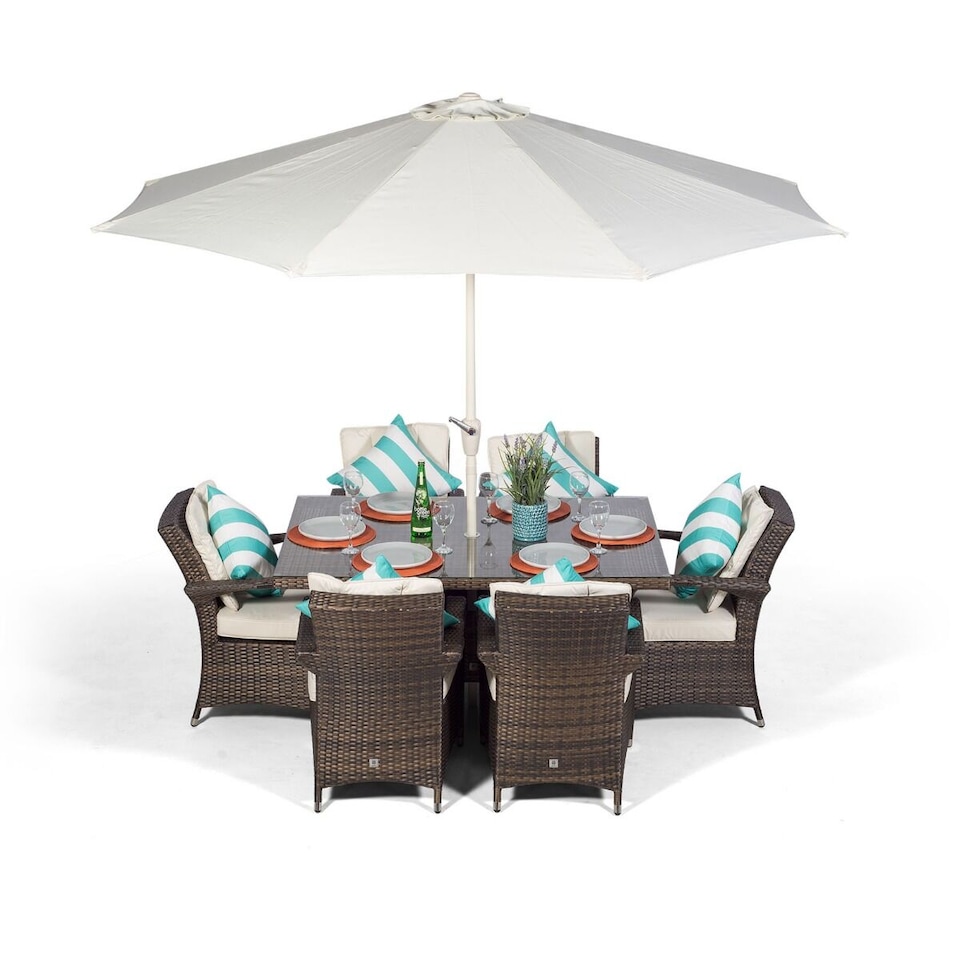 image 1 of Arizona Rectangular 6 Seater Rattan Patio Dining Set | Brown | Brown