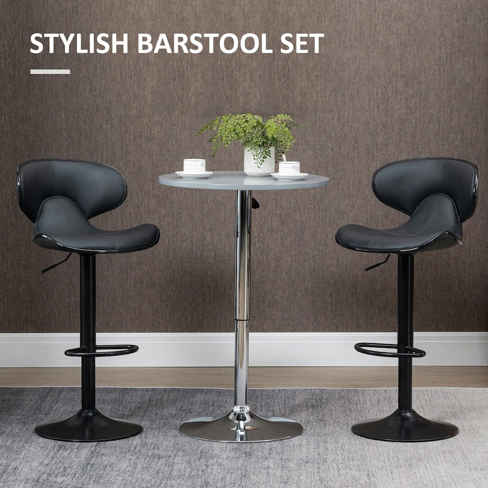 image 1 of HOMCOM Adjustable Swivel Bar Stools Set of 2, Barstools for Counter Bar, Grey