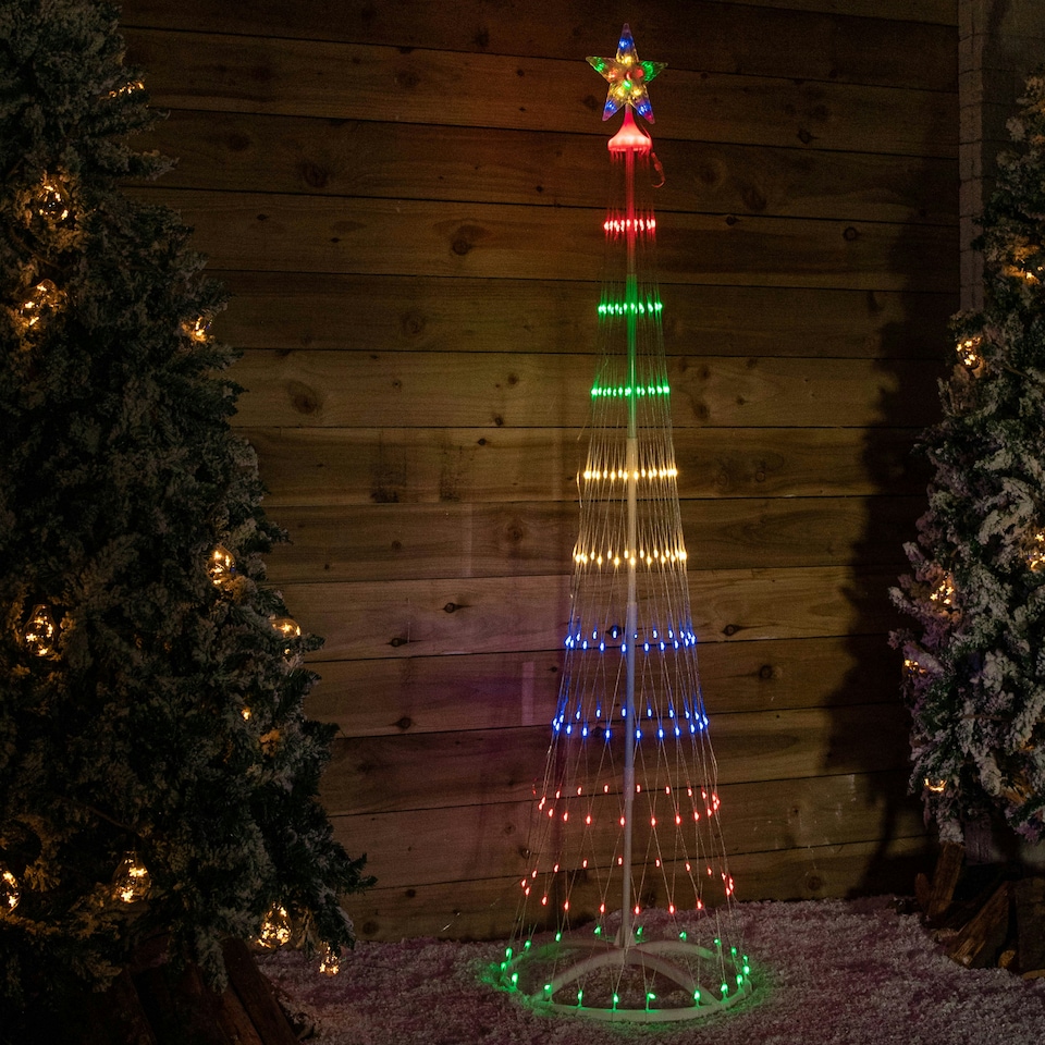 image 1 of 2.5m Light up Christmas Cone Tree with 320 Multi-Coloured LEDs and Timer Function