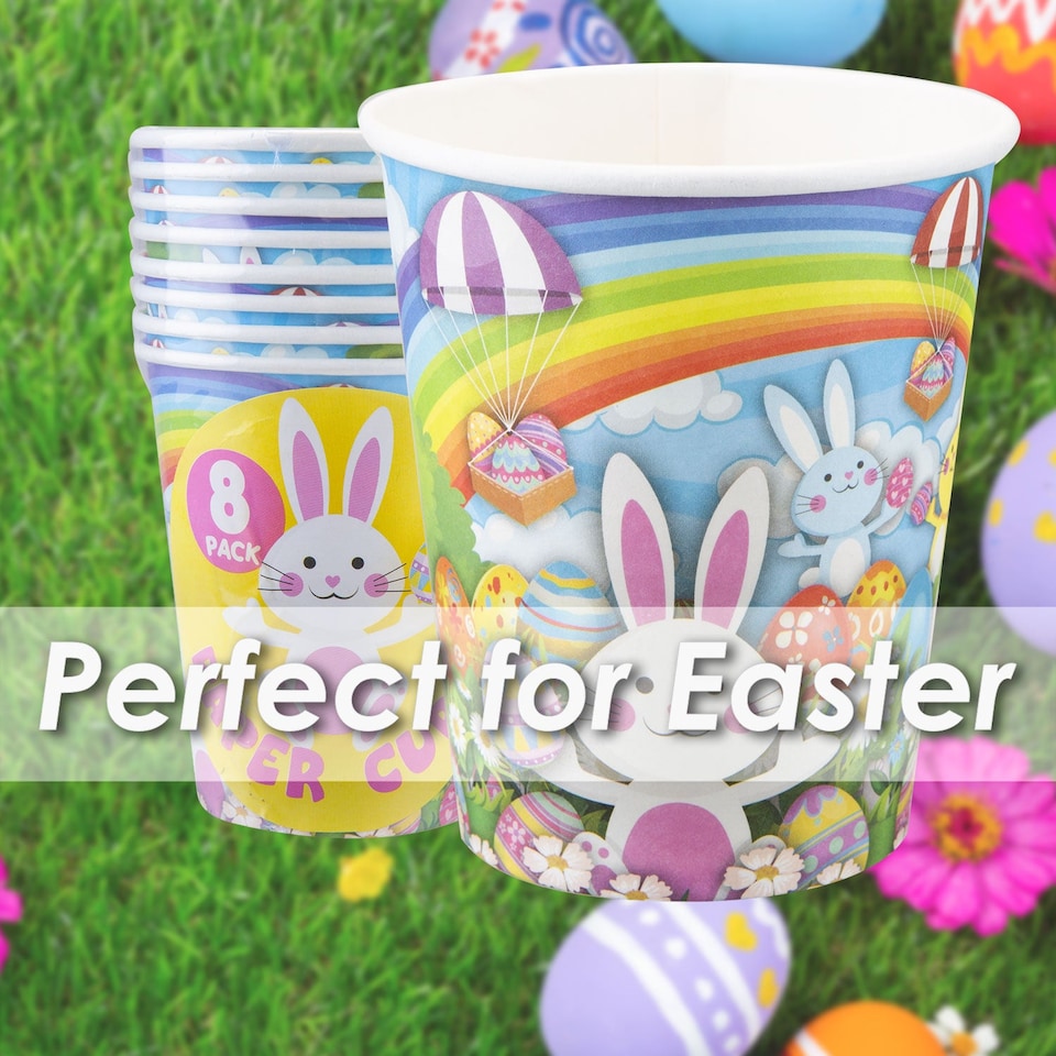 image 1 of PMS Easter Bunny Paper Cups 9oz - 8 Pack