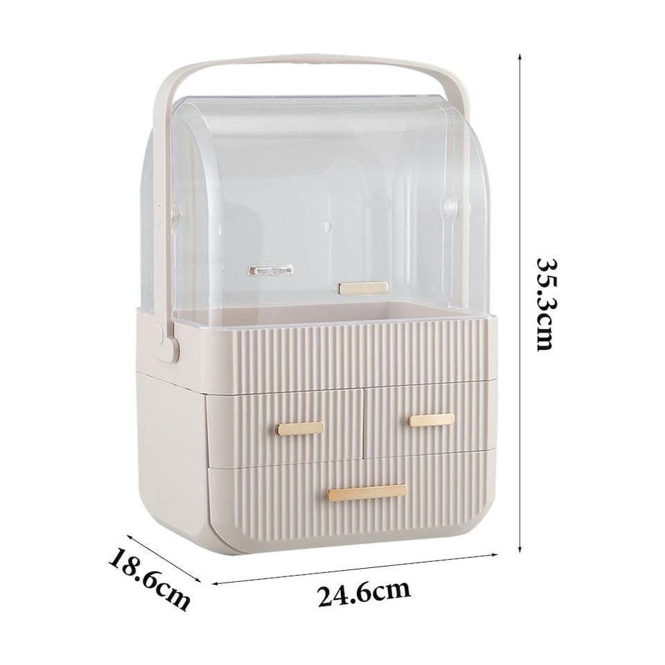 image 1 of Living and Home Desktop Makeup Storage Organizer with 3 Drawers - White