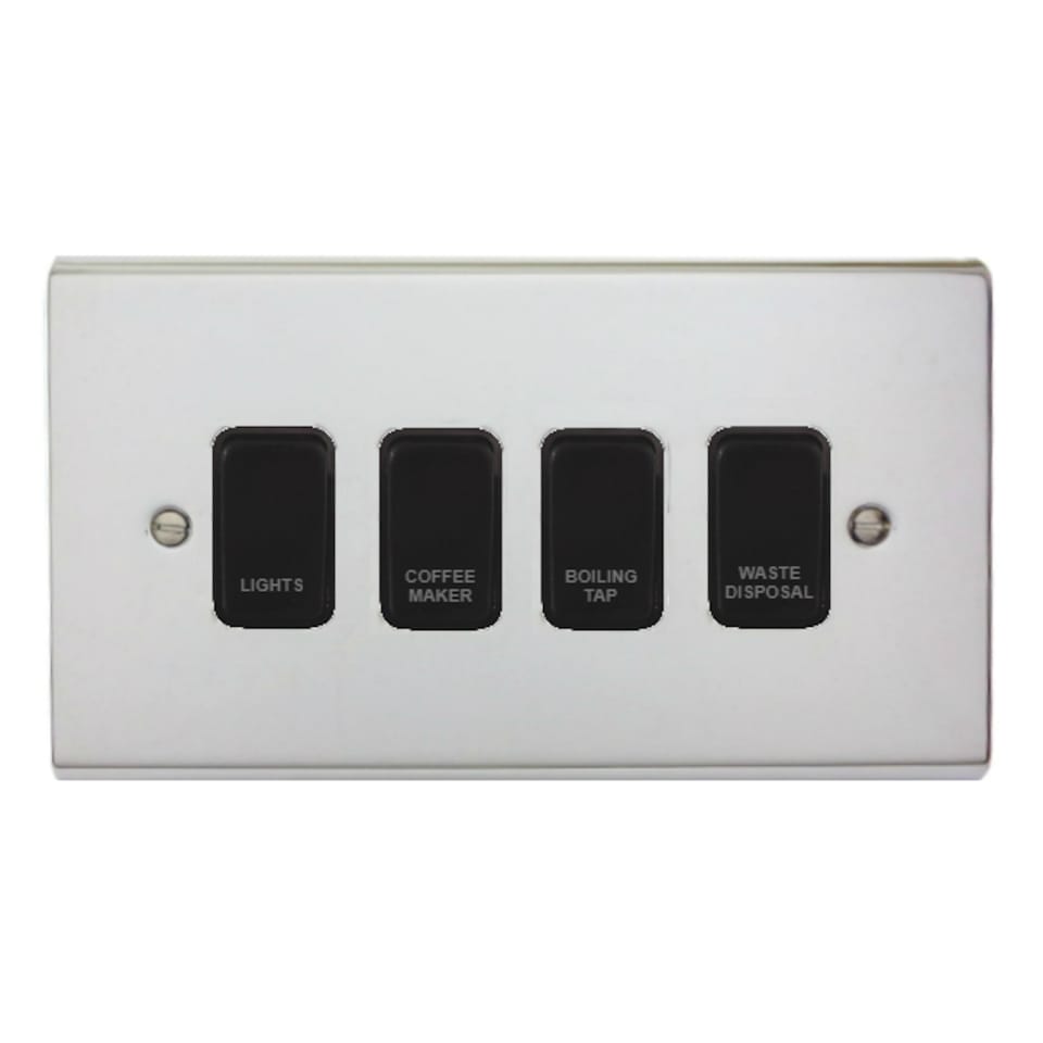 Deta Kitchen Grid Switch Polished Chrome / Black Switches - 4 Gang