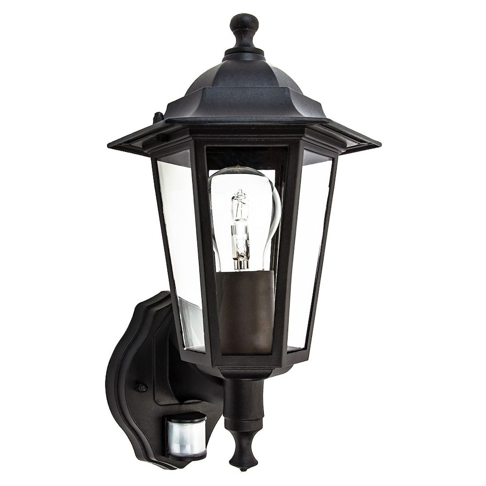image 1 of Traditional Sensor Controlled Outdoor Lantern Wall Light Fitting in Matt Black | Black | Black | 1