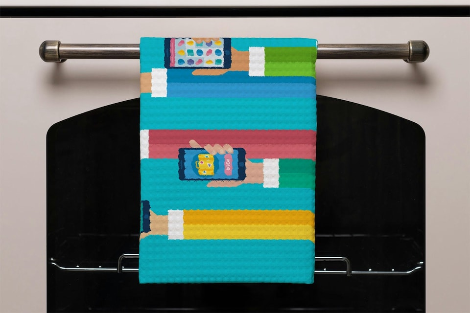 image 1 of Hands holding smart phones (Kitchen Towel)