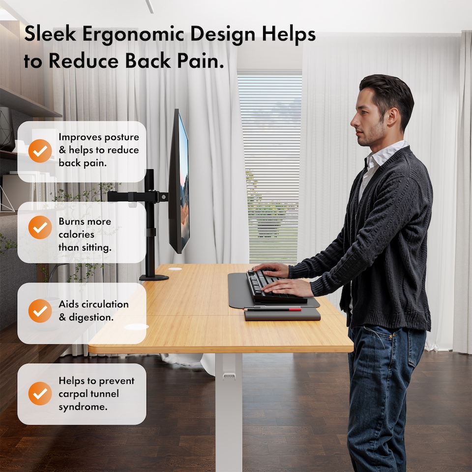 image 1 of Vonhaus Light Wood Maple Effect Electric Standing Desk 140x60cm