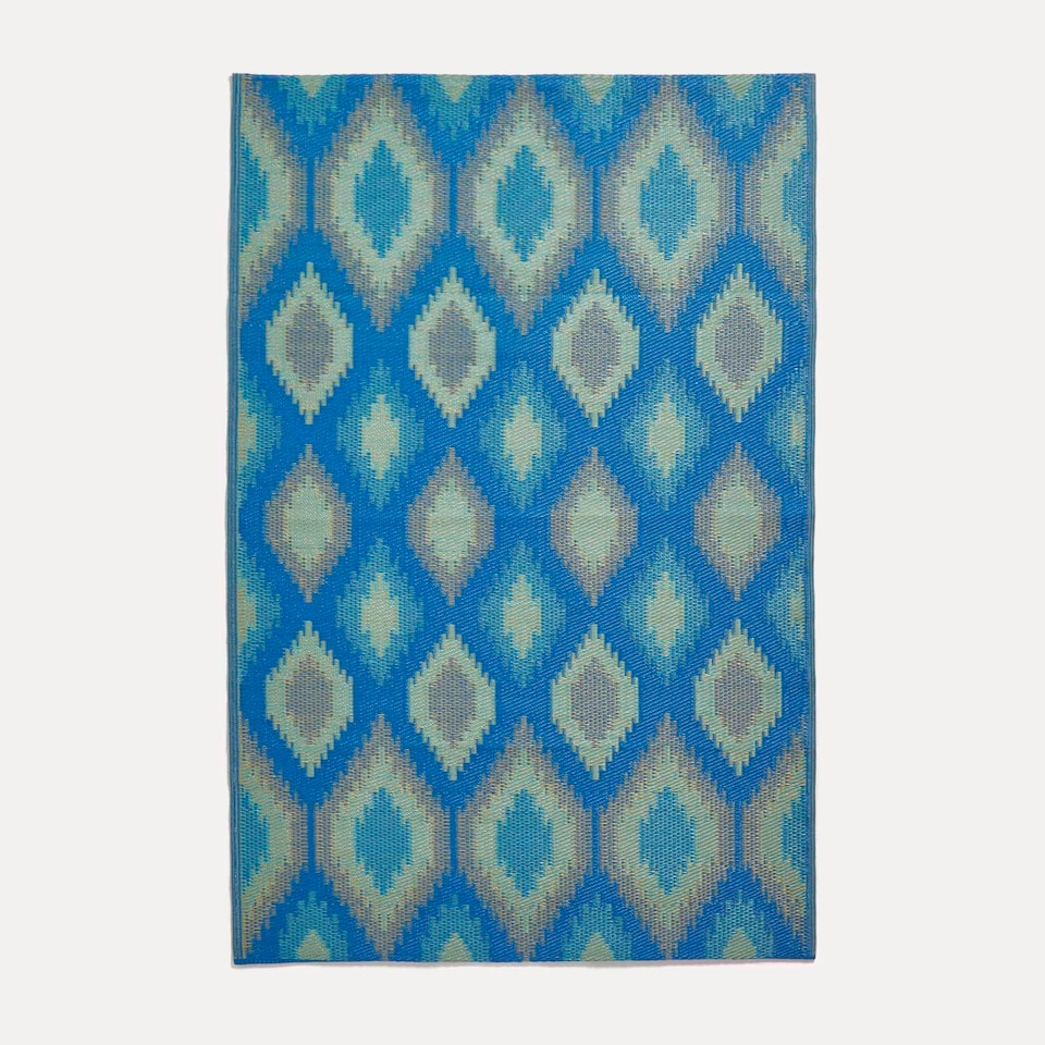image 1 of Homescapes Outdoor Rug Luxury Waterproof Reversible Recycled, For Garden, Amber Ikat Blue | 180 x 270 cm