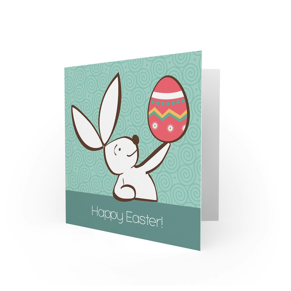 image 1 of Bunny Rabbit With Egg Cartoon Easter Kids Child Card