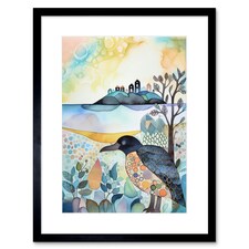 Coastal Island Wildlife Folk Art Watercolour Painting 9x7" Black Framed Wall Art Print