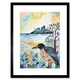 image 1 of Coastal Island Wildlife Folk Art Watercolour Painting 9x7" Black Framed Wall Art Print