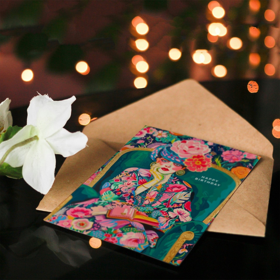 image 1 of Flower Pattern Floral Fashion Portrait For Her Birthday Card