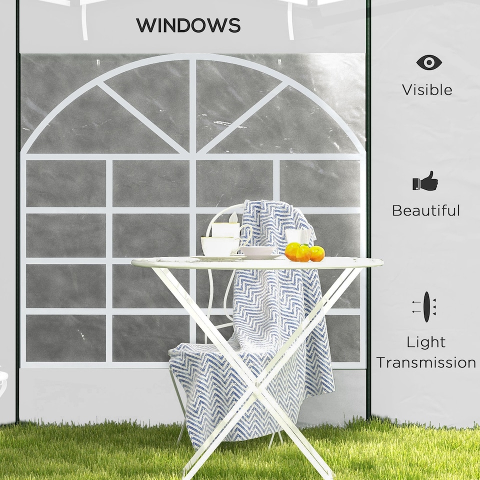 image 1 of Outsunny Gazebo Side Panels with Windows and Doors, for 3x3m or 3x6m Pop Up Gazebo, 2 Pack Sides Replacement, White