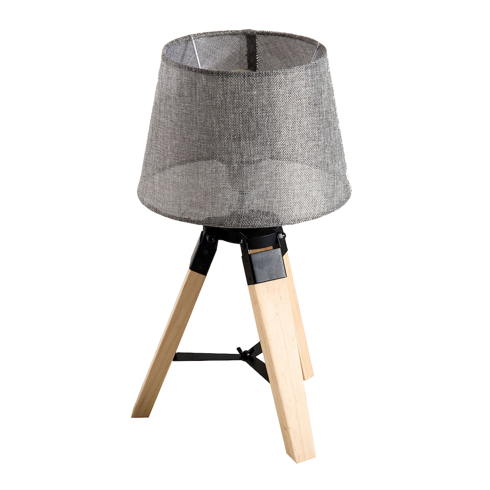 image 1 of HOMCOM Wooden Tripod Table Lamp for Side, Desk or End Table with E27 Bulb Base Grey Shade