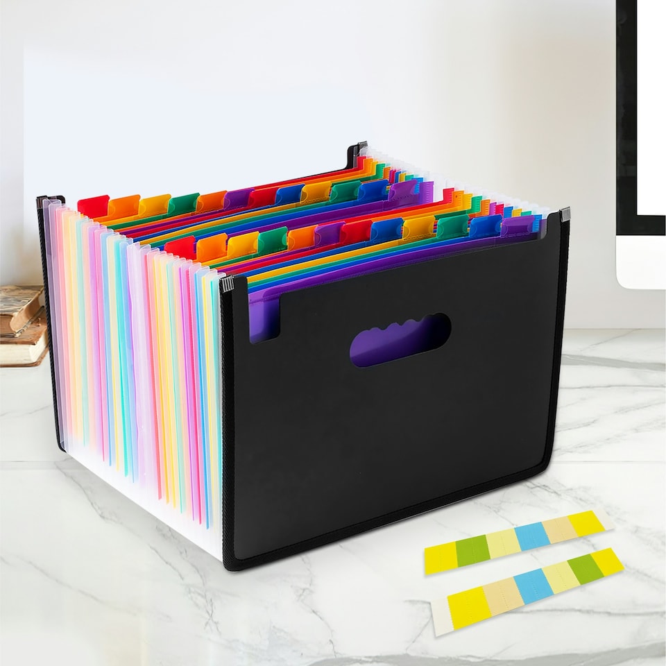 image 1 of A4 Landscape Desk Expander Black Cover with 23 Assorted Coloured Pockets