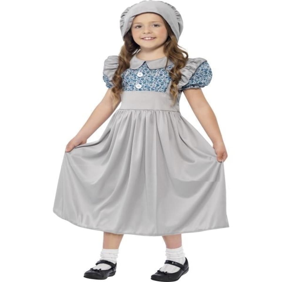 Victorian School Girl Costume - Grey - with Dress & Hat - 27532S