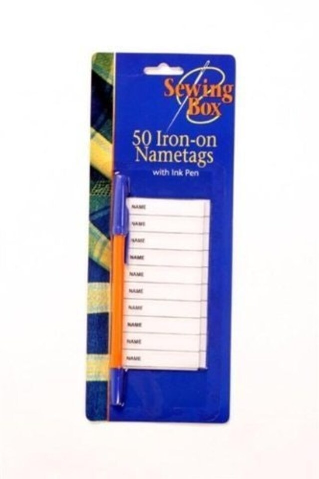 image 1 of Sewing box 50 Iron-on Nametags with ink pen