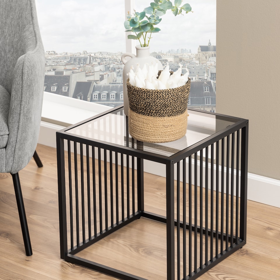 image 1 of Strington Side Table in Black with Glass Top
