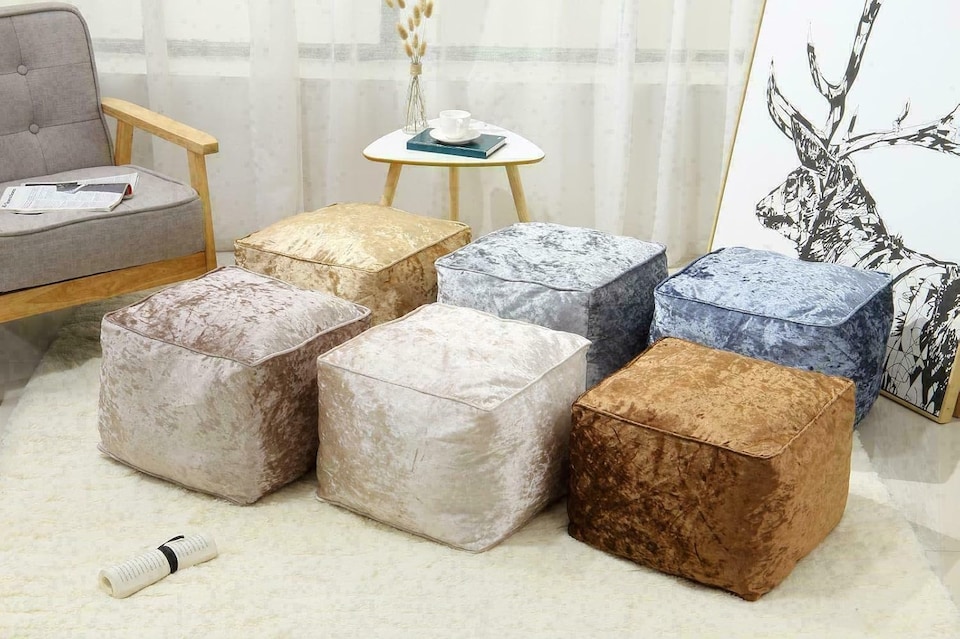 image 1 of Grey Crushed Velvet Bean Bag Pouffe Foot Rest