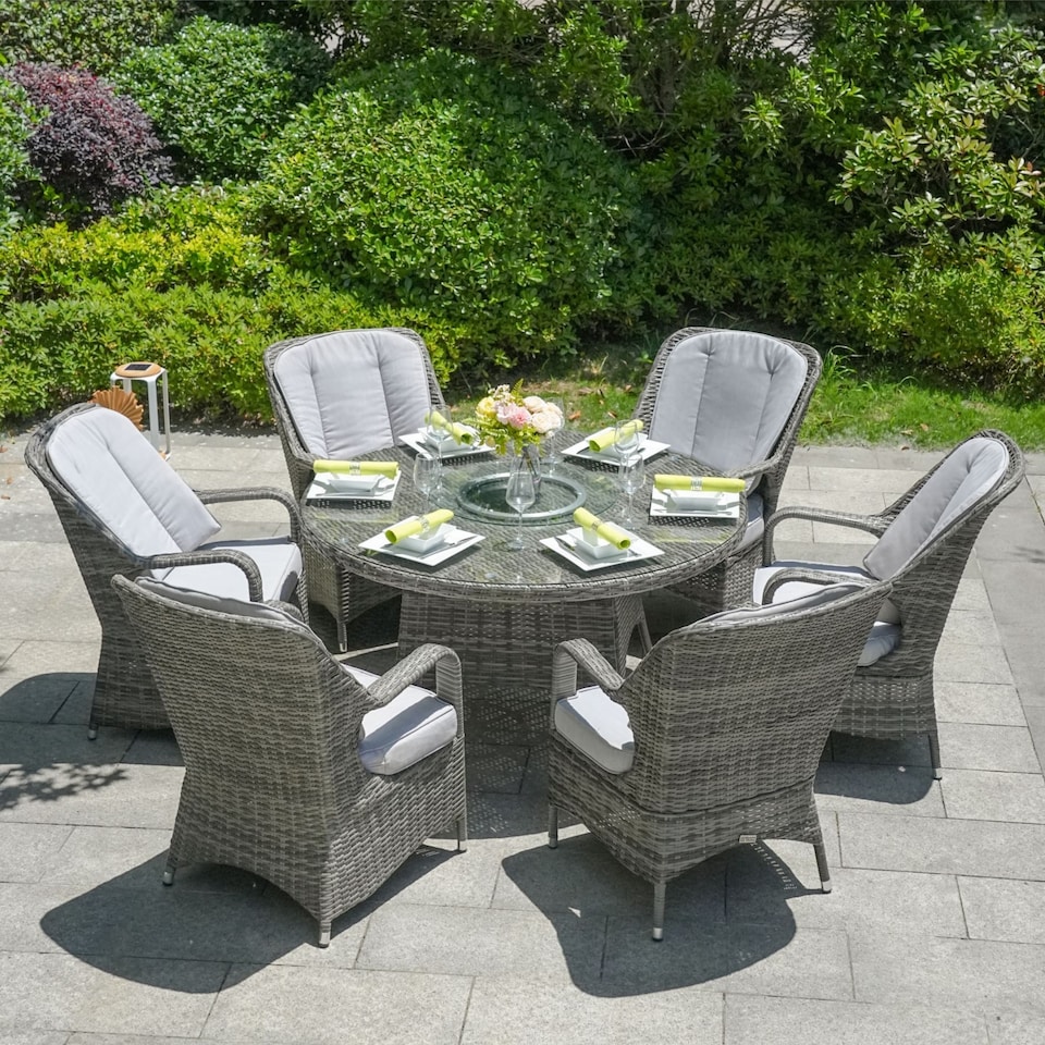 image 1 of Direct Wicker 6-Seater Rattan Garden Aluminum Round Dining Table with lazy Susan | Grey