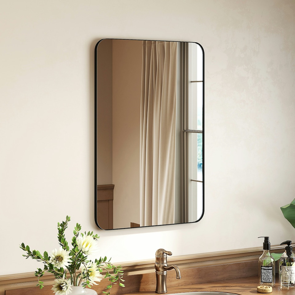 image 1 of HOMCOM 90cm Rectangle Mirror, Wall Mirror for Bathroom, Black