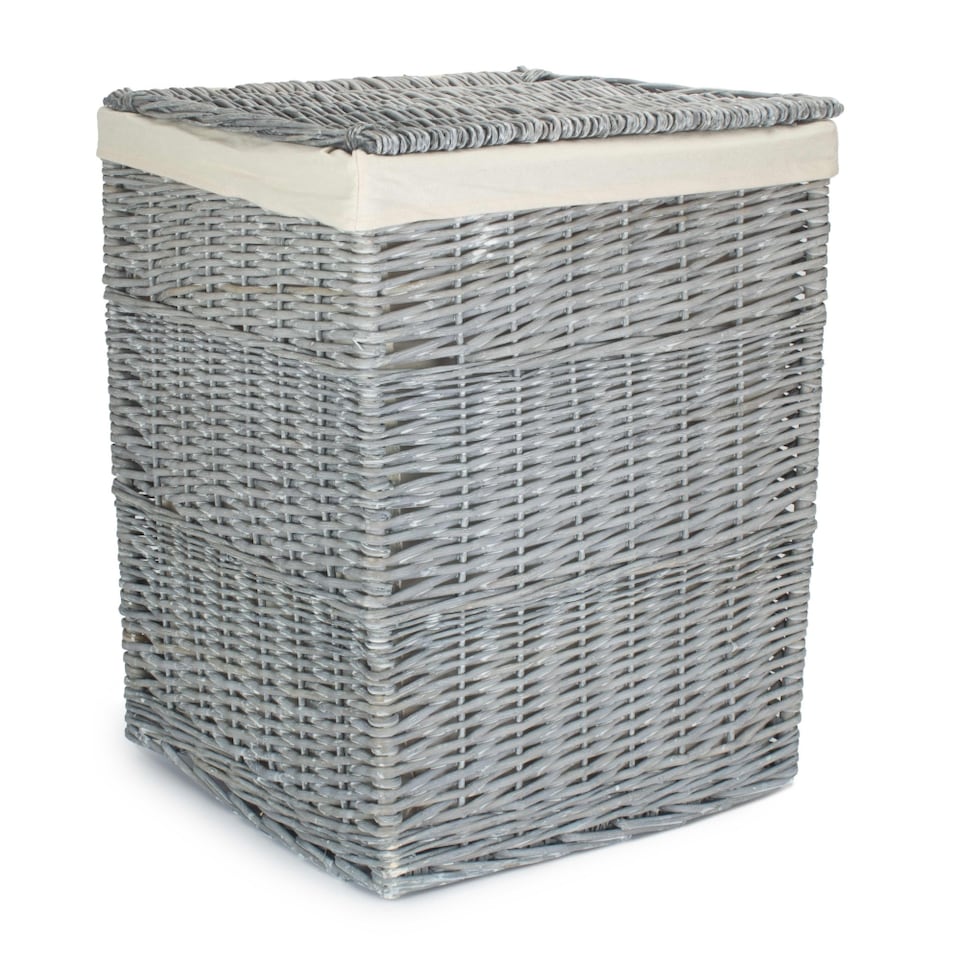 image 1 of Large Grey Wash Square Laundry Basket with White Lining | White | White