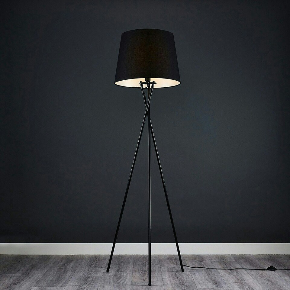 image 1 of ValueLights Camden Black Tripod Floor Lamp Black Taper Shade & Bulb Black