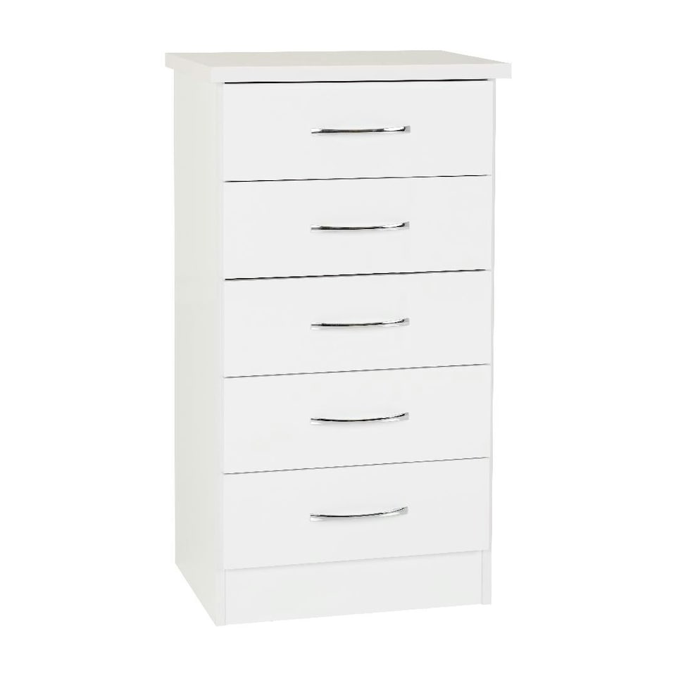 image 1 of Nevada 5 Drawer Narrow Chest White