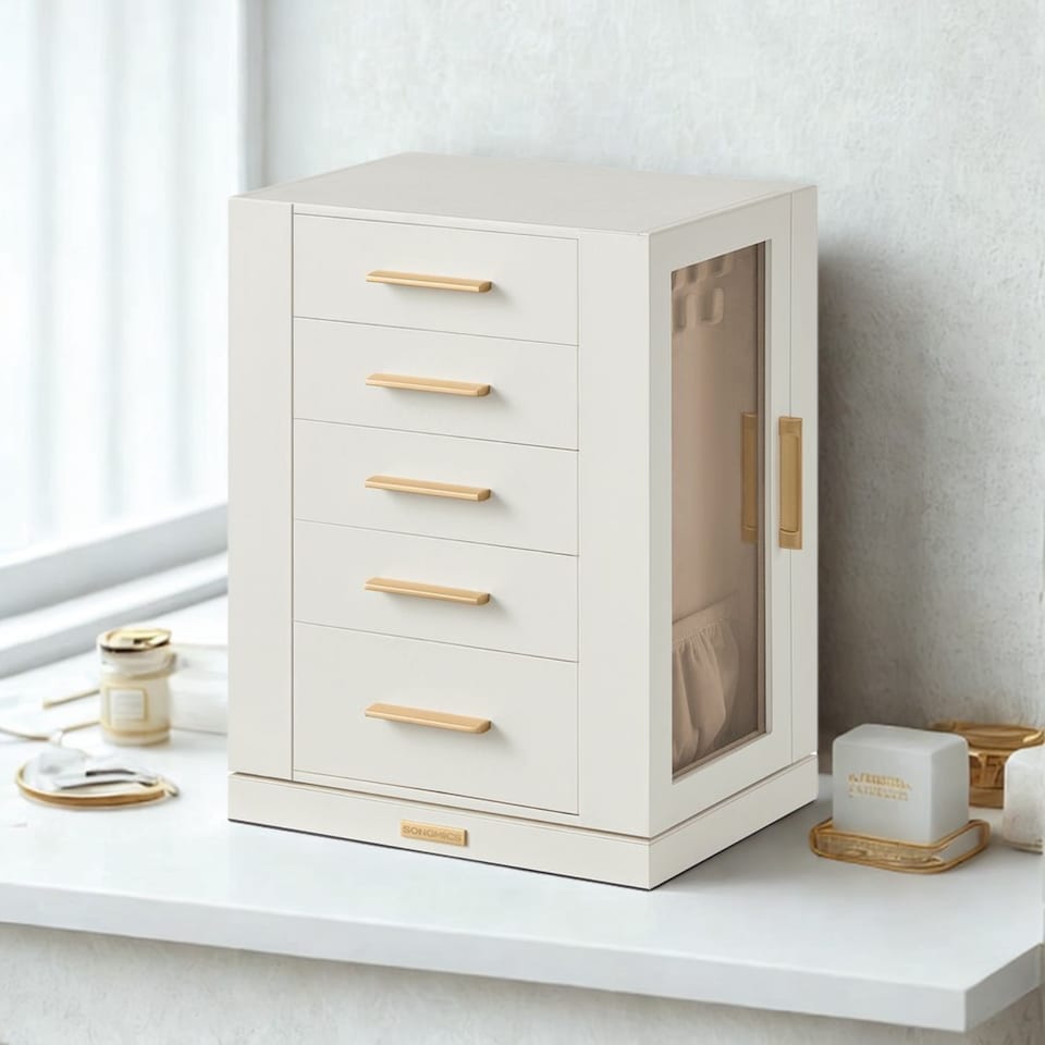 image 1 of Large Jewellery Organiser Box With Storage Drawers White