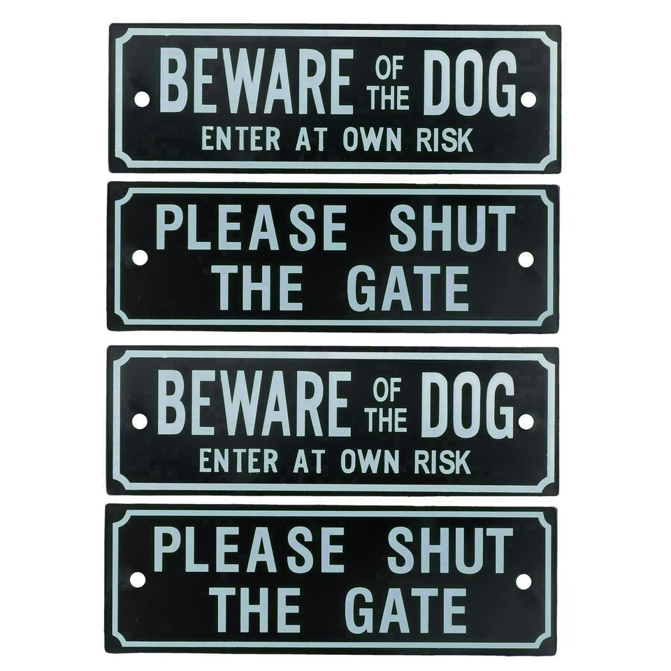 image 1 of Four Garden Gate Signs - 'Beware of Dog' & 'Shut the Gate' Dog Warning Sign