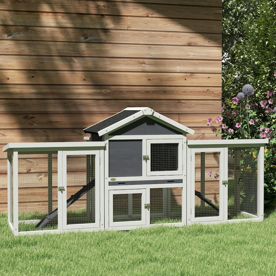 image 1 of PawHut Wood Chicken Coop Hens Cage Poultry House with Nesting Boxes Run