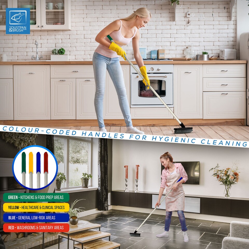 image 1 of Colour-Coded Angled Grout Brush with Handle 180° Swivel Tile & Corner Scrubber