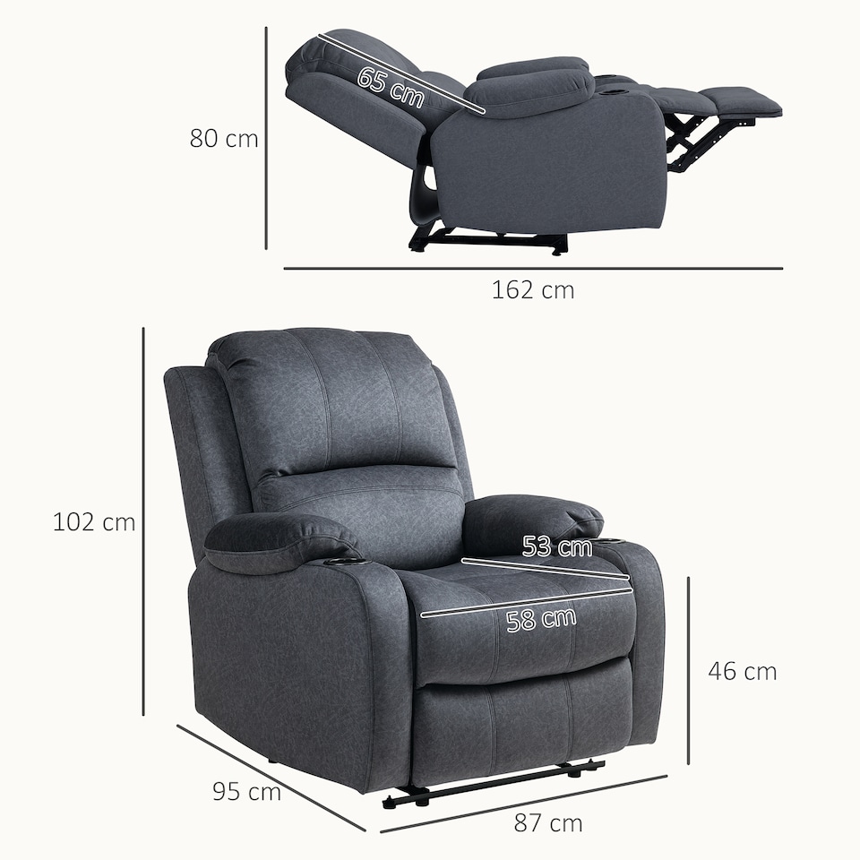 image 1 of HOMCOM Recliner Armchair for Living Room, Recliner Chair with Cup Holder Black