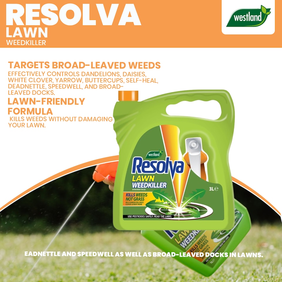 image 1 of Resolva Lawn Weedkiller Extra Ready to Use 3L Broadleaf Weed Control Glyphosate Free | Yellow