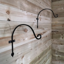 Pack of 2 Tom Chambers Heavy Duty Handcrafted Metal 38cm Black Wall Bracket Hook For Garden Hanging Basket Bird Feeder | Black | Black