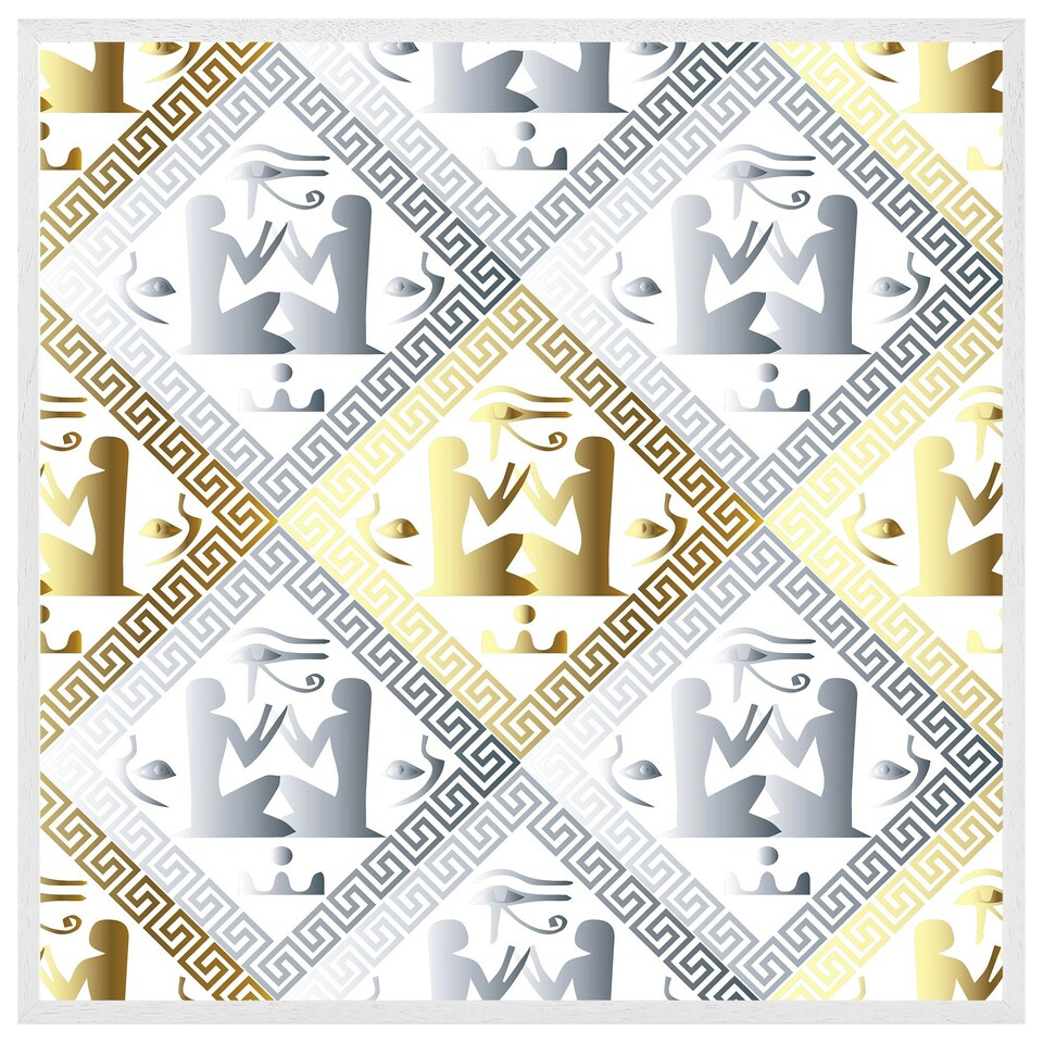image 1 of Egyptian hieroglyphs in gold & silver (Picture Frame) White | L