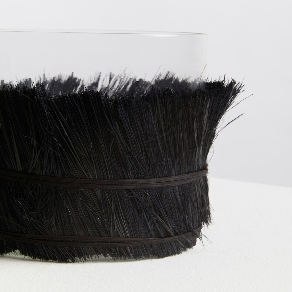 image 1 of Interiors by Premier Modern Black Candle Holder, Coastal Styled Medium Candle Holder, Natural Black and Round Glass Candle Holder Black