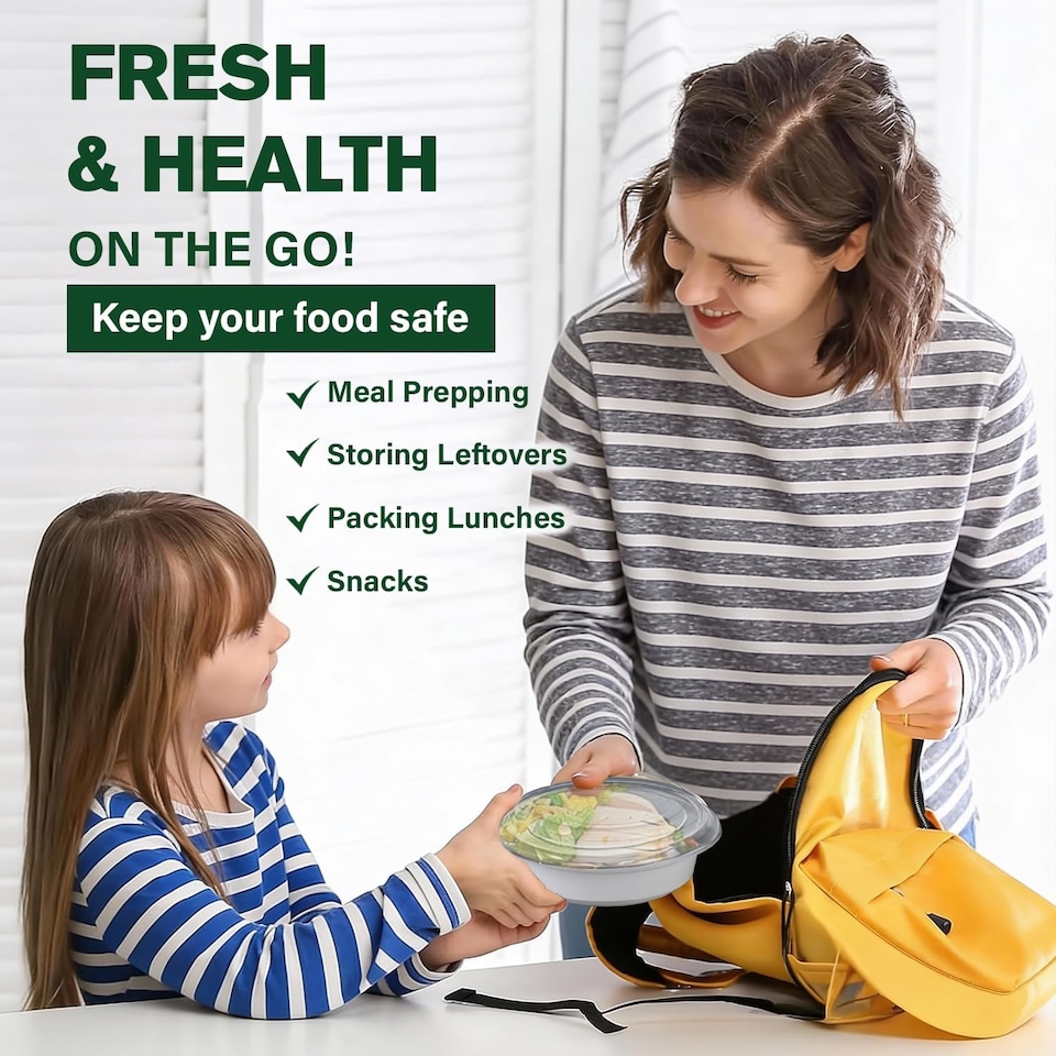 image 1 of 24oz Round White Plastic Meal Prep Containers With Lid BPA Free Food Storage Box 10pk