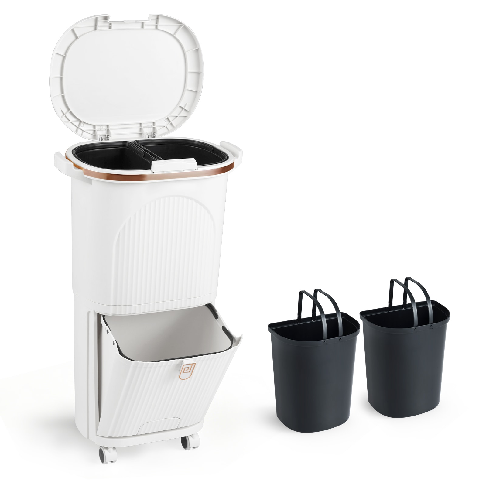 38L Kitchen Trash Can Sorting Garbage Bin w/ Lid & Step Pedal 2 Tiers